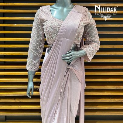 Light Rose Pink Lycra Drape Saree