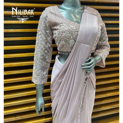 Light Rose Pink Lycra Drape Saree