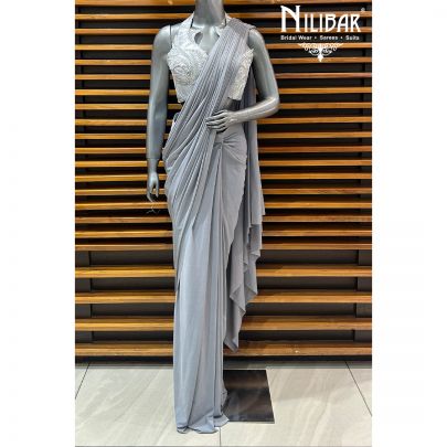 Silver Gray Lycra Drape Saree