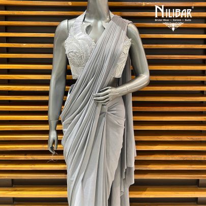 Silver Gray Lycra Drape Saree