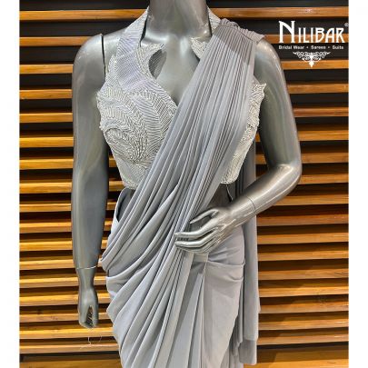 Silver Gray Lycra Drape Saree