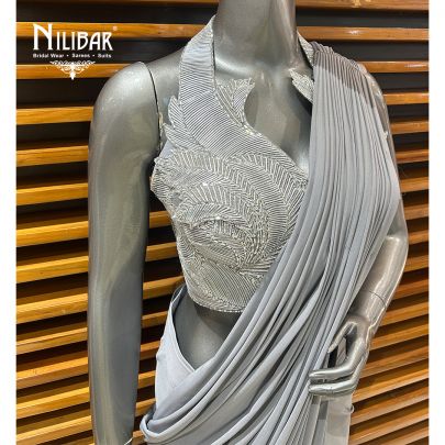 Silver Gray Lycra Drape Saree