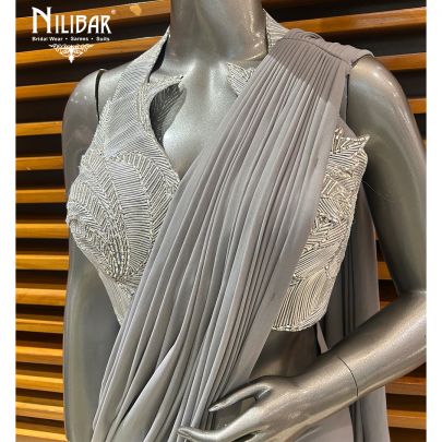 Silver Gray Lycra Drape Saree