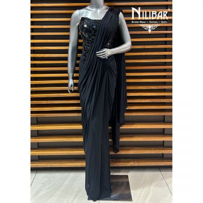 Black Lycra Drape Saree