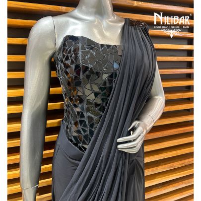 Black Lycra Drape Saree