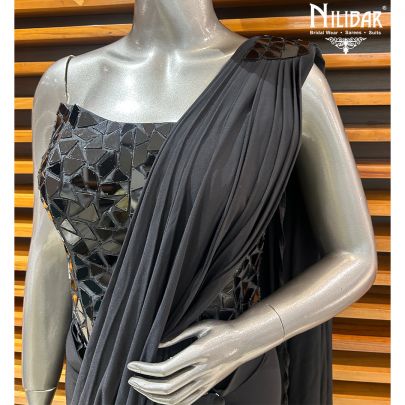 Black Lycra Drape Saree