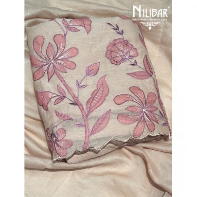 Beige Mul Cotton Unstitched Suit