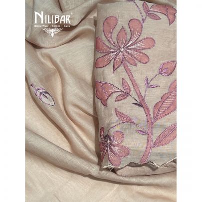 Beige Mul Cotton Unstitched Suit