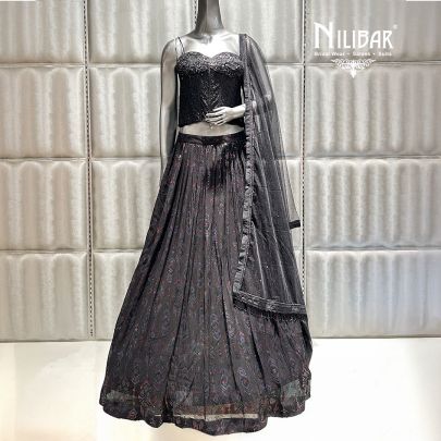 Black Net Blouse & Georgette Lehenga