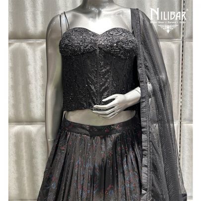 Black Net Blouse & Georgette Lehenga