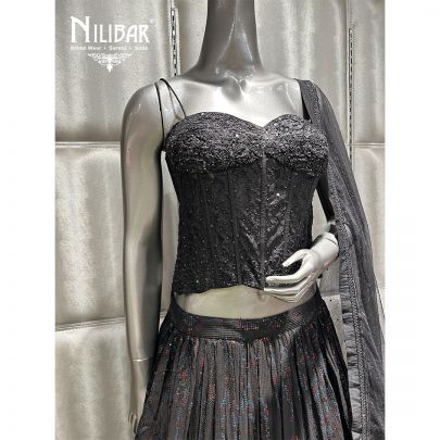 Black Net Blouse & Georgette Lehenga