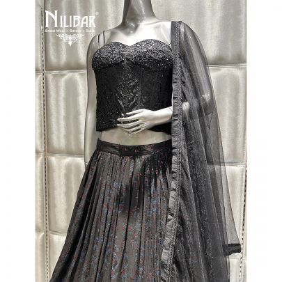 Black Net Blouse & Georgette Lehenga