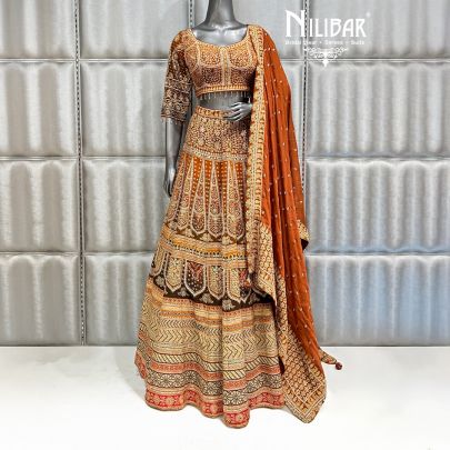 Rust Crepe Printed Lehenga