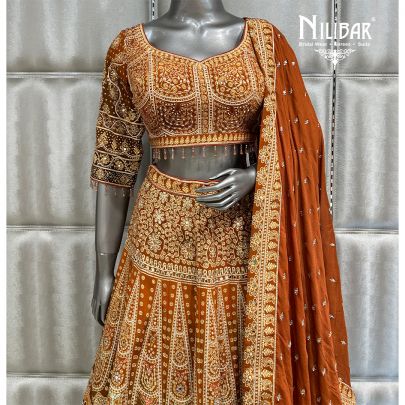 Rust Crepe Printed Lehenga