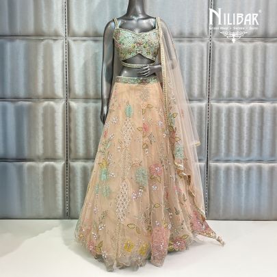 Light Peach Silk Blouse Net Lehenga