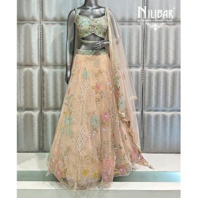 Light Peach Silk Blouse Net Lehenga