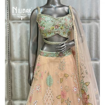 Light Peach Silk Blouse Net Lehenga