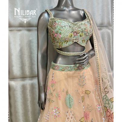 Light Peach Silk Blouse Net Lehenga