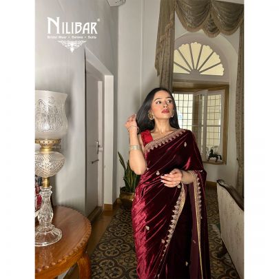 Manleen Grewal in Our Burgundy Velvet Saree