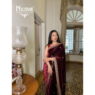 Manleen Grewal in Our Burgundy Velvet Saree