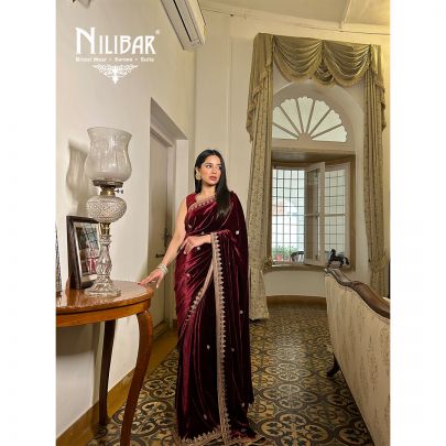 Manleen Grewal in Our Burgundy Velvet Saree