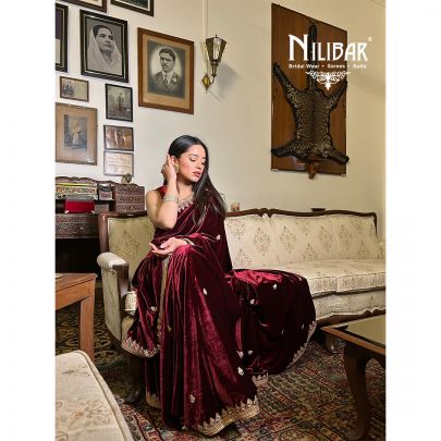 Manleen Grewal in Our Burgundy Velvet Saree