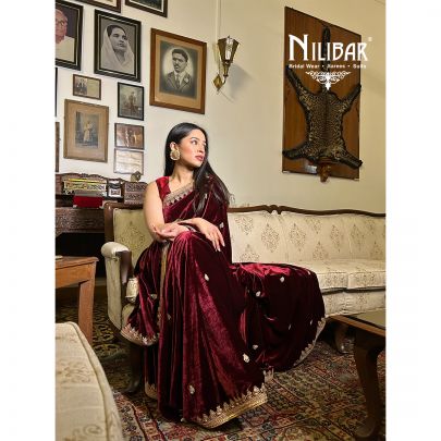 Manleen Grewal in Our Burgundy Velvet Saree