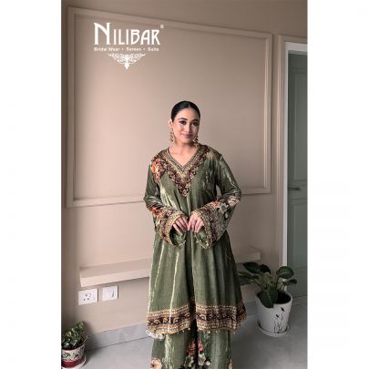 Ishita Sandhu in Our Green Velvet Embroidered Palazzo Set