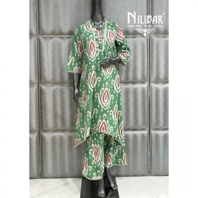 Light Green Cotton Printed Kurta Set