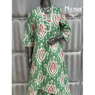 Light Green Cotton Printed Kurta Set