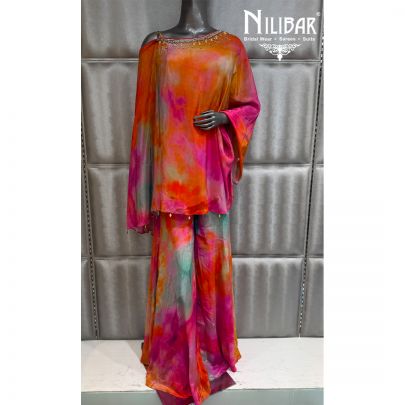 Multicolor Crepe Crop Top With Flowy Bottom