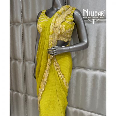 Lemon Crepe Drape Saree
