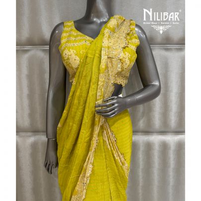 Lemon Crepe Drape Saree