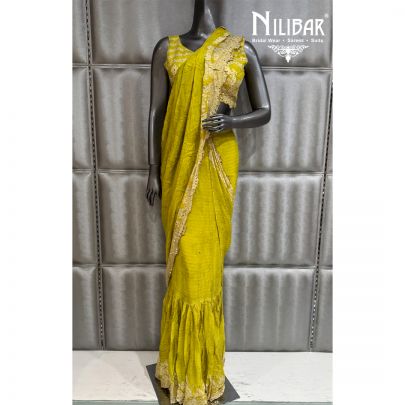 Lemon Crepe Drape Saree