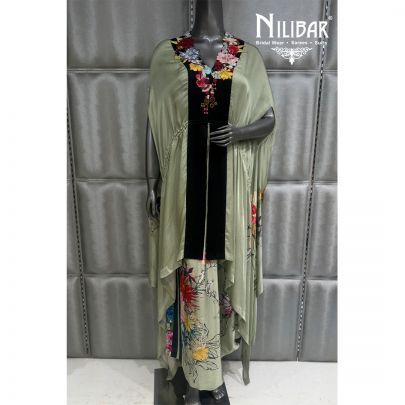 Pista Green Crepe Kaftan Dress