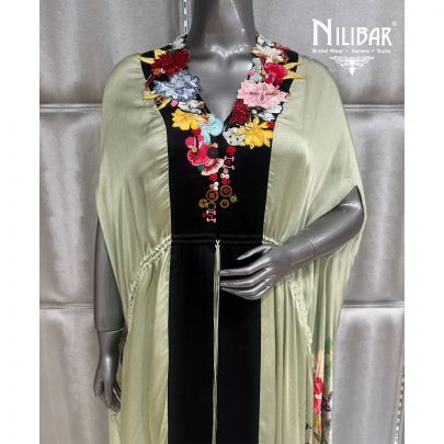 Pista Green Crepe Kaftan Dress