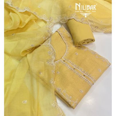 Butterscotch Yellow Mul Cotton Unstitched Suit