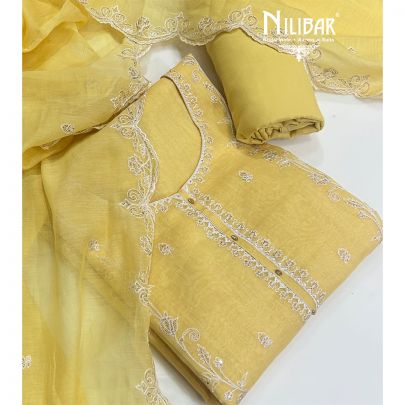 Butterscotch Yellow Mul Cotton Unstitched Suit