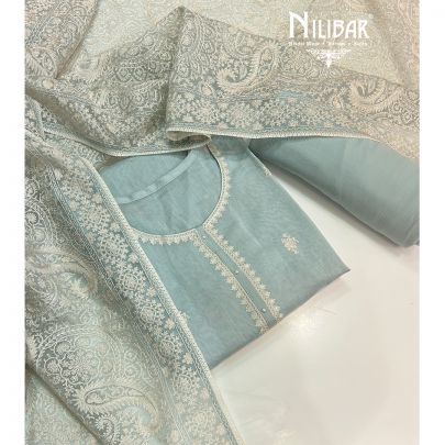 Ice Blue Mul Cotton Unstitched Suit