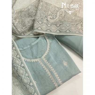 Ice Blue Mul Cotton Unstitched Suit