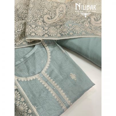 Ice Blue Mul Cotton Unstitched Suit