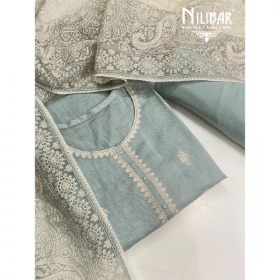 Ice Blue Mul Cotton Unstitched Suit