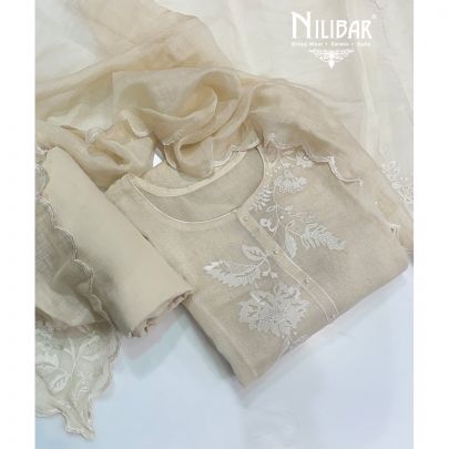 Cream Mul Cotton Unstitched Suit