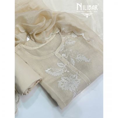 Cream Mul Cotton Unstitched Suit
