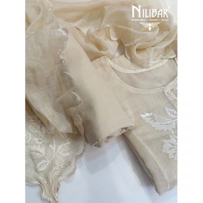 Cream Mul Cotton Unstitched Suit