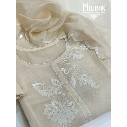 Cream Mul Cotton Unstitched Suit