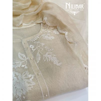 Cream Mul Cotton Unstitched Suit