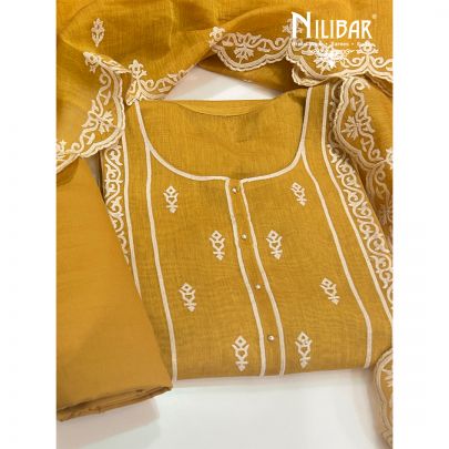Mustard Yellow Mul Cotton Unstitched Suit