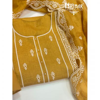 Mustard Yellow Mul Cotton Unstitched Suit