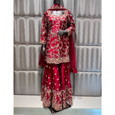 Red Silk Garara Suit